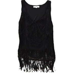 Jaguar Black Fringe Top – Size XL – Boho Glam